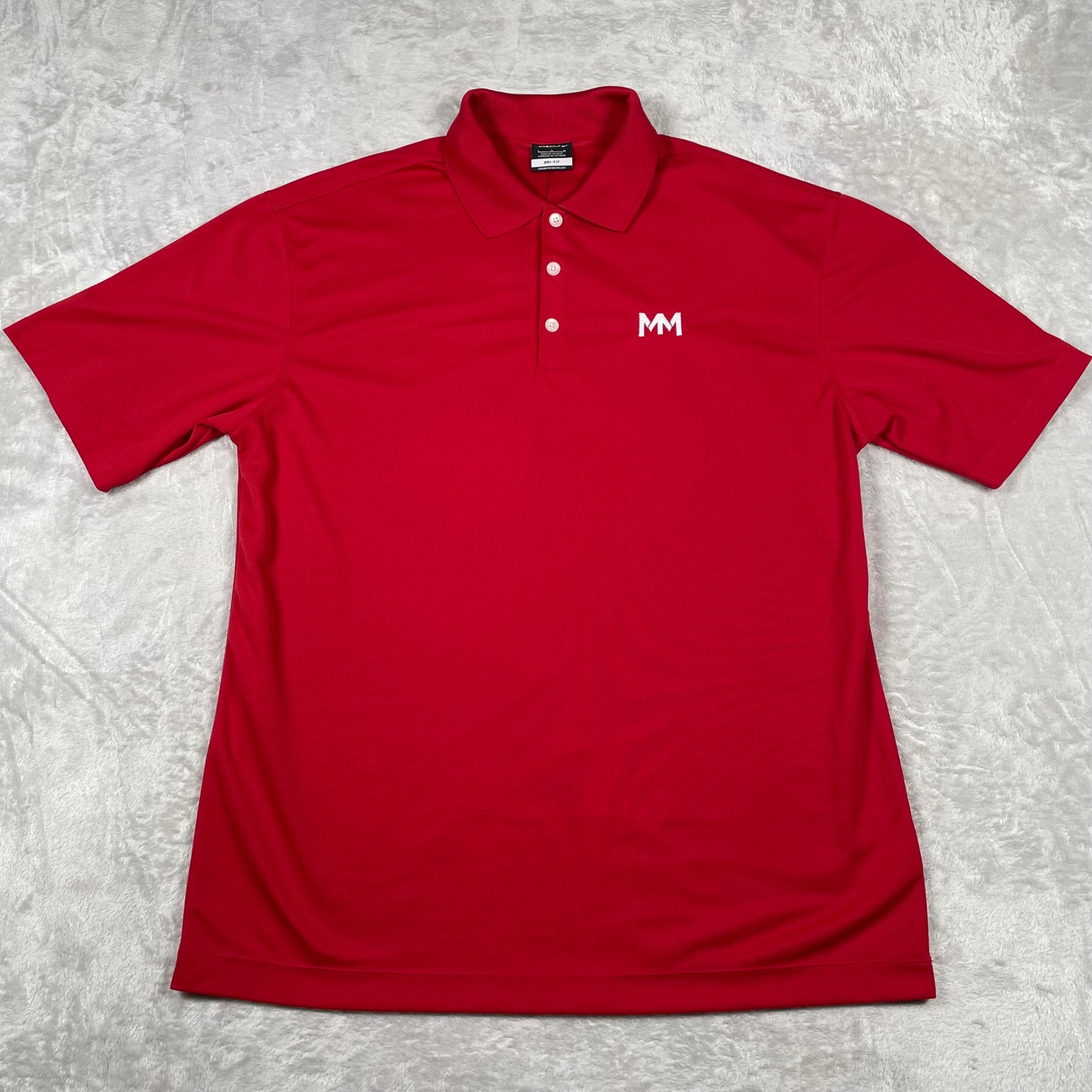 Nike Golf Dri Fit Red Mm Logo Short Sleeve Polo Shirt Men's Size L